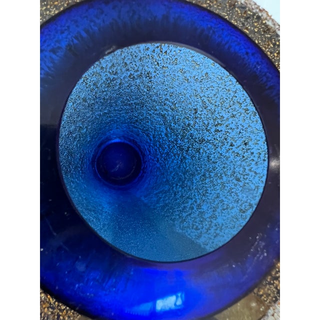 Mid Century Modern Modern Cobalt Blue Glass Vase in the Style of Murano Alessandro Mandruzzato Sommerso Texture Glass For Sale - Image 10 of 14