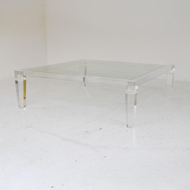 Low Square Acrylic Glass Coffee Table with Glass Top from Fabian, Rome For Sale - Image 3 of 9