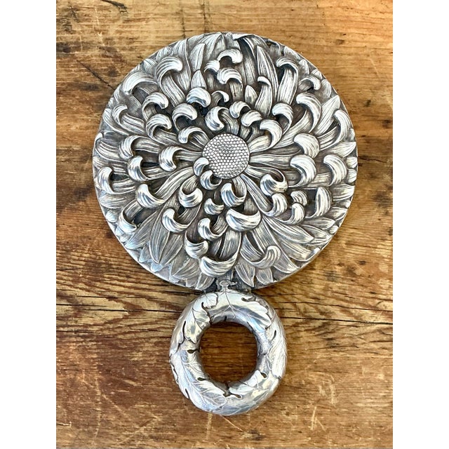 Vintage Meiji Period Sterling Silver Flower Hand Mirror For Sale - Image 12 of 12