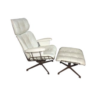 Eames Era White Leather Lounge Chair For Sale