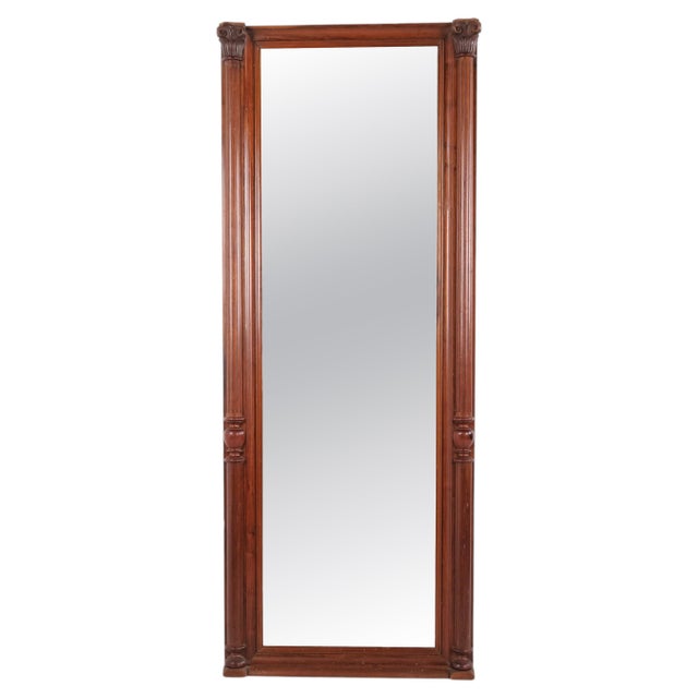 Brown Large 19th Century Antique Mahogany Mirror with Columns and Carved Details For Sale - Image 8 of 8