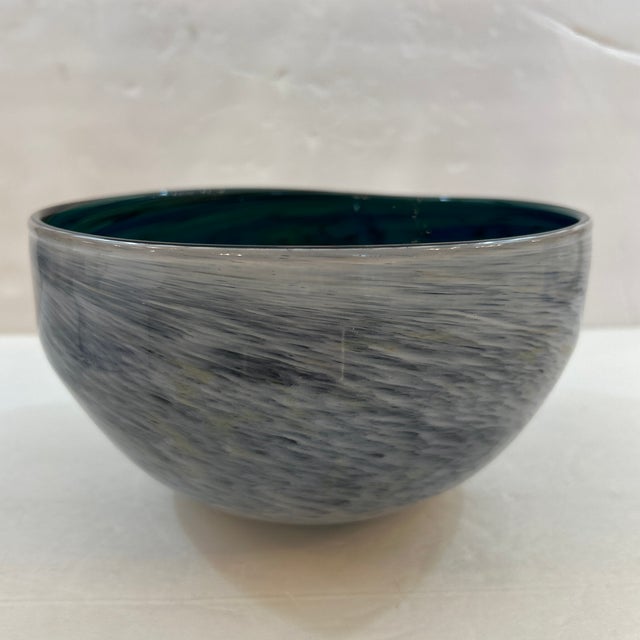 Green Green Blue and White Multi- Swirl Blown Art Glass Bowl For Sale - Image 8 of 9