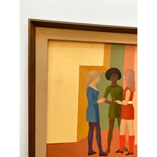 Various Artists Pierre Georgeot Vintage 1970 Mid Century Modernist " Trois Aimes " Original Framed Paris Pop Art Oil Painting For Sale - Image 4 of 17