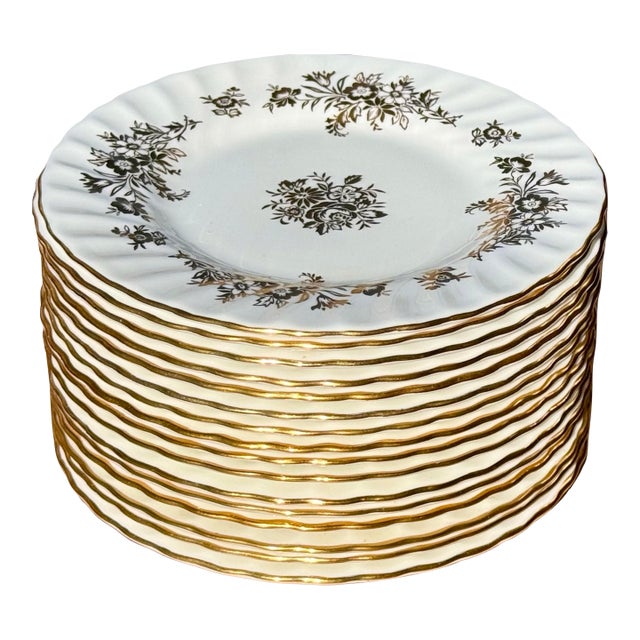 Vintage Minton Marlow Gold Pattern MCM Bone China Bread Plates - Set of 16 For Sale