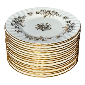 Vintage Minton Marlow Gold Pattern MCM Bone China Bread Plates - Set of 16