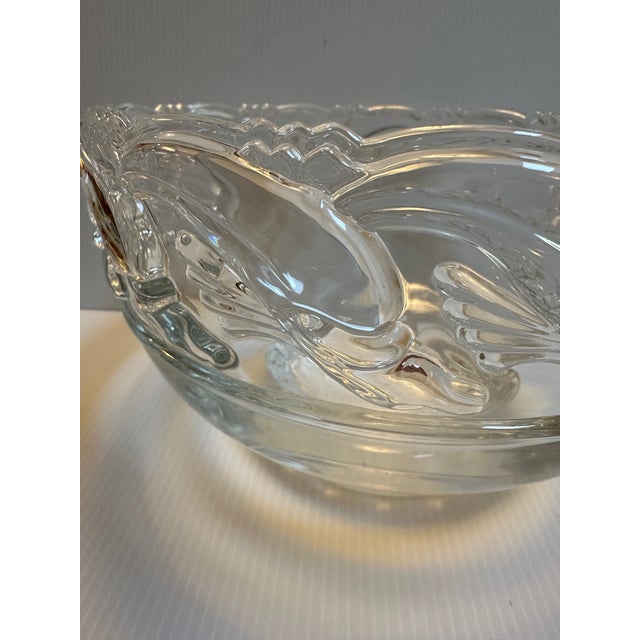 1980s Tiffany & Co. Mid Century Modern Clear Art Glass Crystal Bowl With Dolphins 8"x 5" For Sale - Image 5 of 15
