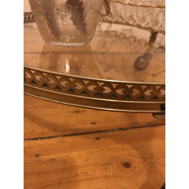 Antique Style Round Brass Bar Cart with Smoked Glass Tops, 1950s For Sale - Image 6 of 15