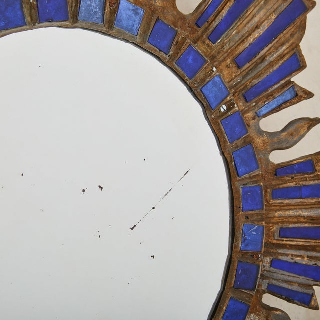 Mid 20th Century French Sunburst Blue Talosel Wall Mirror by Irena Jaworska, 1960s - 2 Available For Sale - Image 5 of 10