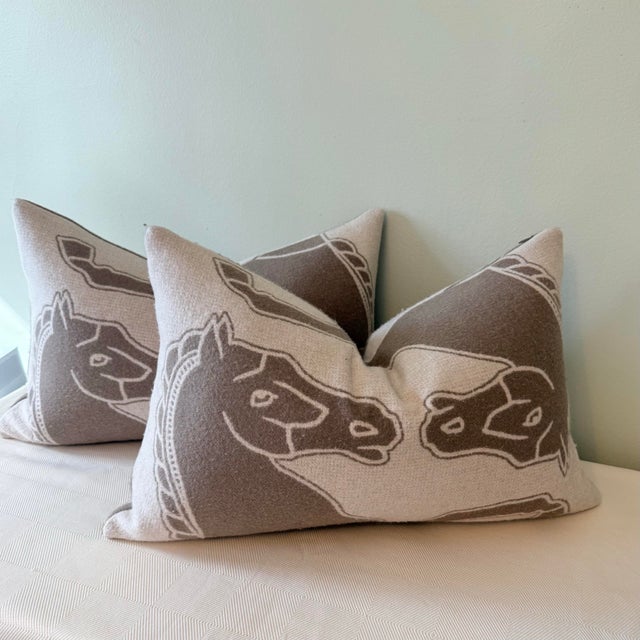 Farmhouse Contemporary William Sonoma Equestrian Lambswool Pillows, a Pair For Sale - Image 3 of 5