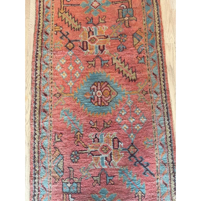 Late 19th Century Antique Turkish Oushak Runner, Coral, Light Blue Handwoven Rug For Sale - Image 12 of 15