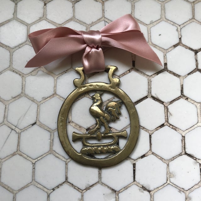 Metal Antique English Horse Brass Christmas Ornament Rooster Cock Trumpet For Sale - Image 7 of 7