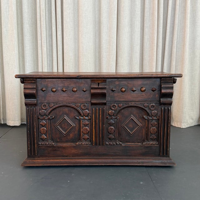 Traditional Antique Artisan Hand Carved Mahogany Blanket Chest Trunk For Sale - Image 3 of 10