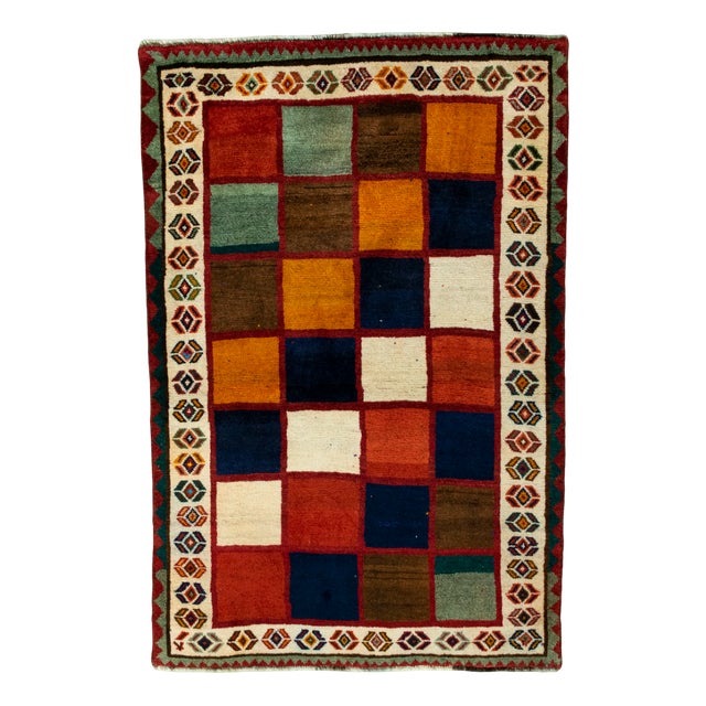 Hand-Knotted Gabbeh Rug in Wool For Sale