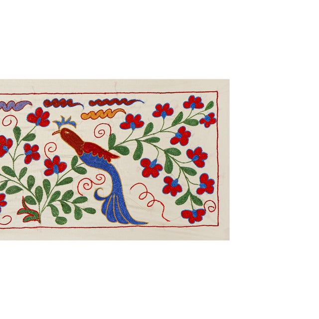 Floral Suzani Embroidery - Bird Table Runner and Wall Art 1'4'' X 3'1'' For Sale - Image 4 of 10