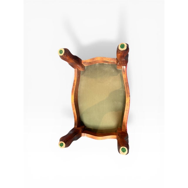 Late 20th Century Vintage Carved Wood Footstool With Upholstered Cushion For Sale - Image 5 of 8