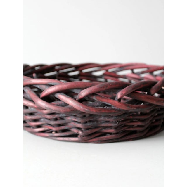 Mid 20th Century Vintage Burgundy Woven Basket For Sale - Image 5 of 6