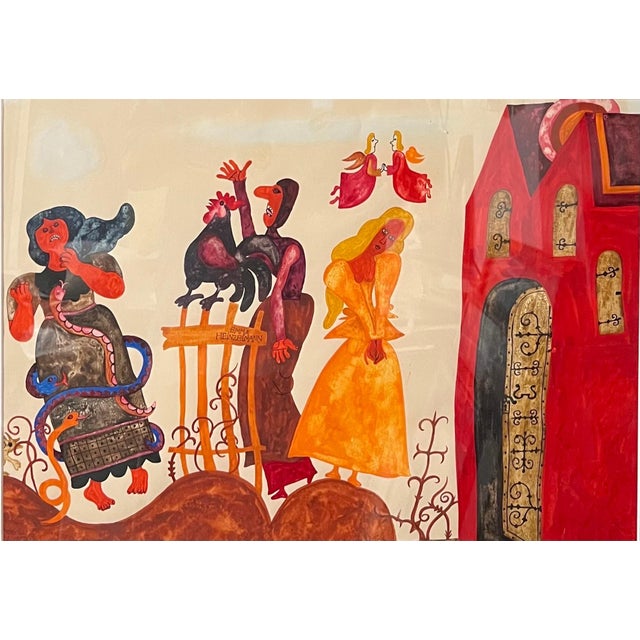 Paint Emma Heinzelmann, Original Graphic Hungarian Illustration Art Emma Heinzelmann Children's Book Art, c.1950-1970's For Sale - Image 7 of 12