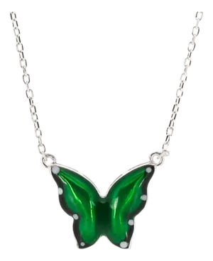 Silver Abundance Green Enamel Butterfly Necklace