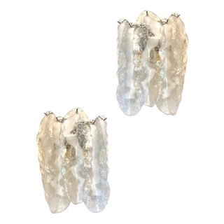Transparent and White Fiamma Murano Glass Wall Sconces by Simoeng, Set of 2 For Sale