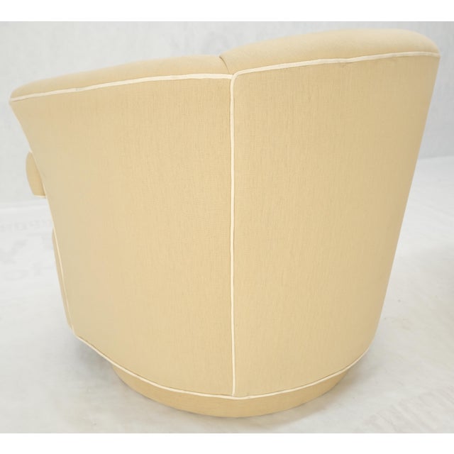 Pair of New Linen Upholstery Round Swivel Tub Barrel Back Chairs Baughman MINT! For Sale - Image 12 of 17