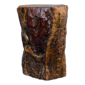 Raw Wood Rough Grain Finish Irregular Shape Short Stool Table