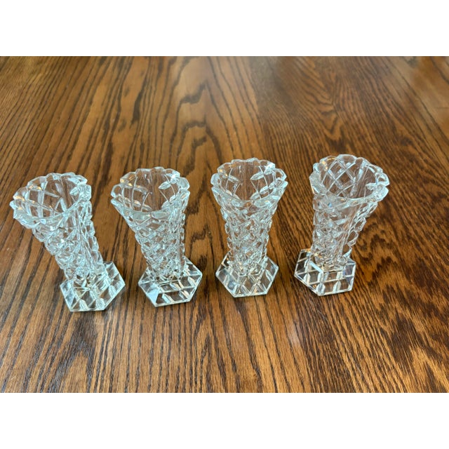 Transparent Set of 4 Bohemian Crystal Cut Glass Bud Vases Made in Czechoslovakia, 1960s For Sale - Image 8 of 8