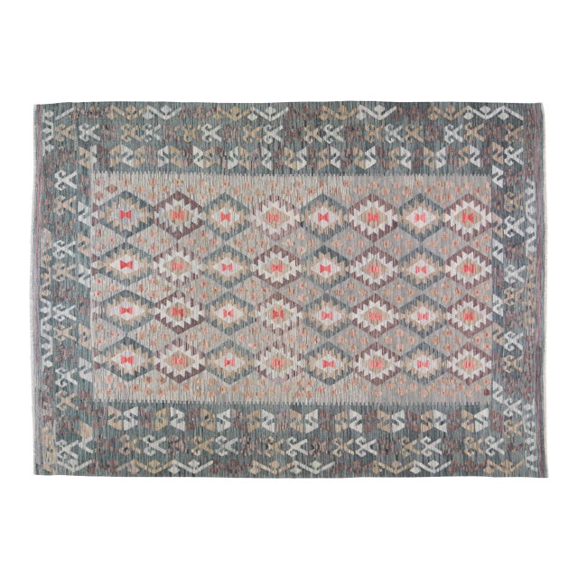 Afghan Tribal Natural Color Hand Made Organic Wool Maimana Kilim,6'10"x9'8" For Sale