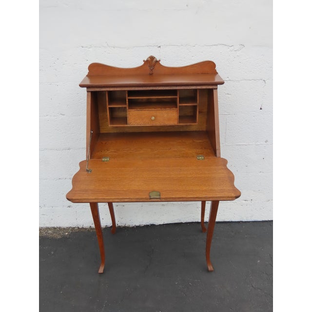 Wood Early 1900s Solid Oak Small Secretary Desk 6669 For Sale - Image 7 of 18