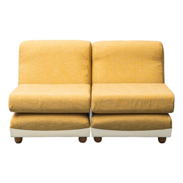 Yellow Fabric and Plastic Armchairs, 1970s, Set of 2 For Sale