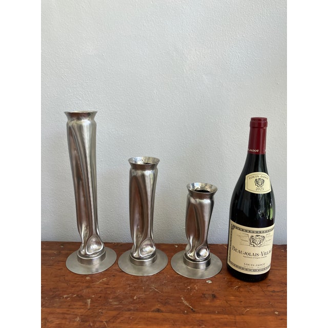 Thomas Roy Markusen Thomas Roy Markusen Brutalist Nickel Plated Vases, Set of 3, 1970s For Sale - Image 4 of 12