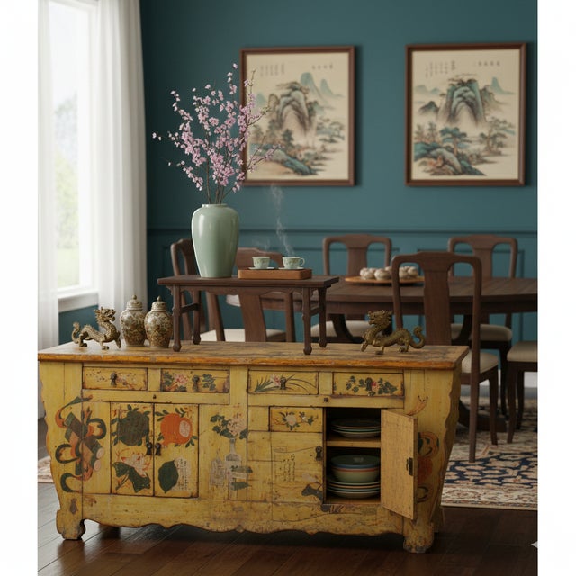 Oriental Brown Stain Tall Legs Rectangular Display Easel Stand Table For Sale - Image 9 of 10