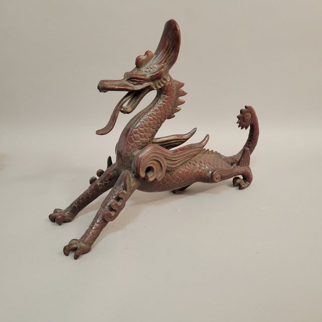 Chinese Winged Dragon Sculpture Figure, Red Bronze Toned, Late 20th C. For Sale - Image 9 of 11