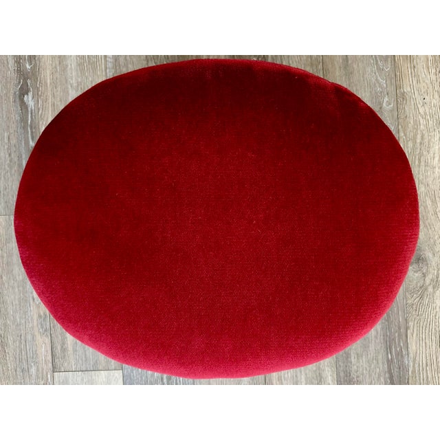 Vintage Mid 20th Century Louis XV Oval Shaped Wood and Red Velvet Upholstered Footstool For Sale - Image 4 of 11