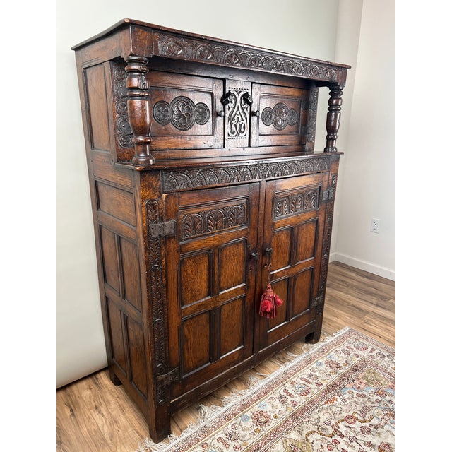 English Antique Elizabethan Tudor Oak Court Cupboard C. Late 16th Century For Sale - Image 3 of 12