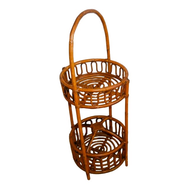 Vintage Bottle Holder Bamboo Bottle Holder Cart, 1960s For Sale