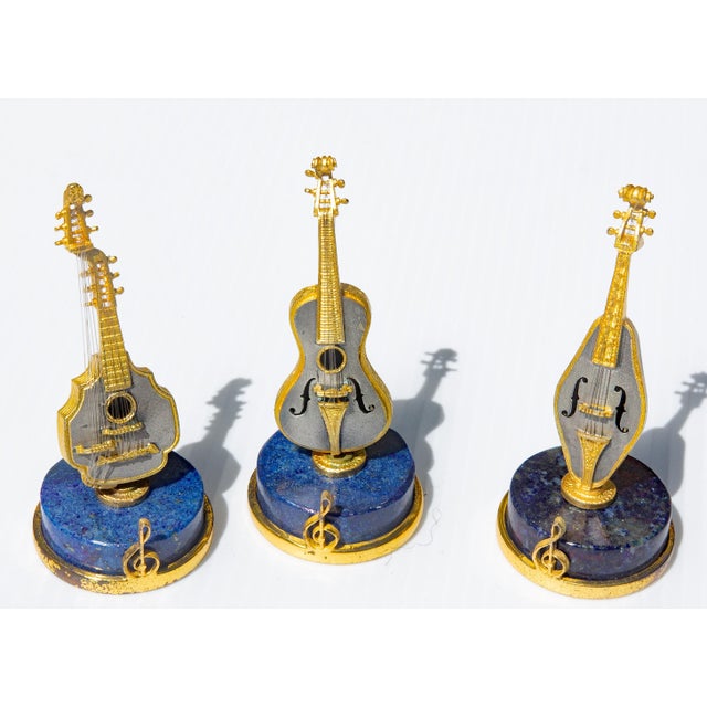 Metal 12 Italian Gilt Silver and Lapis String Instrument Place Card Holders Angeletti For Sale - Image 7 of 12