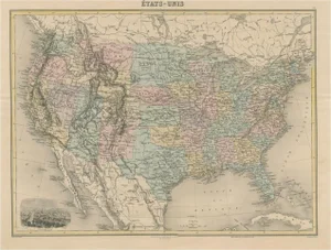 Antique Map of the United States with Vignette of Washington