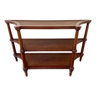 Vintage Three Tier Rattan Legacy Collection Entryway Console Sofa Table For Sale