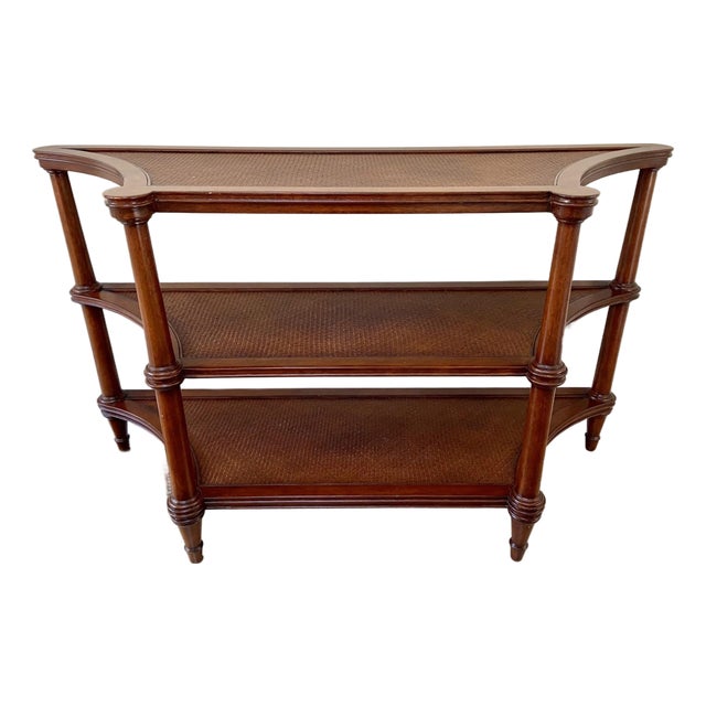 Vintage Three Tier Rattan Legacy Collection Entryway Console Sofa Table For Sale
