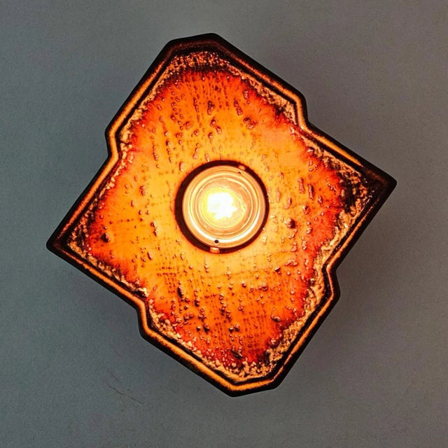 Brown Diamond-Shaped Brown & Orange Ceramic Wall Light, Germany, 1970s For Sale - Image 8 of 12