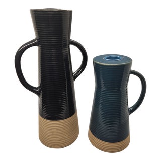 MCM Style Crate & Barrel Sibely Taper Tall and Short Candle Holders For Sale