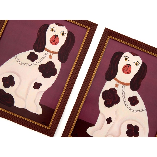 Matt Rix, Naive Style Right Facing Staffordshire Spaniel on Mantel, Dusky Pink, Print, Framed For Sale - Image 10 of 13