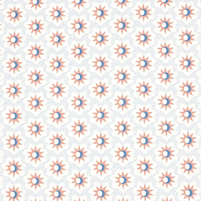 Schumacher Lucie Wallpaper In Clay & Blue For Sale