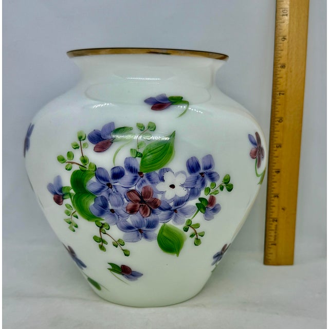 Vintage Consolidated Phoenix Glass Handpainted Regent Violets Art Glass Vase For Sale - Image 10 of 12