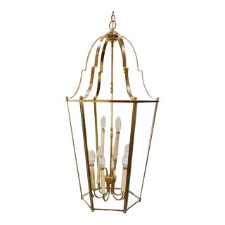 Large French Polish Brass Lantern, 1950 For Sale