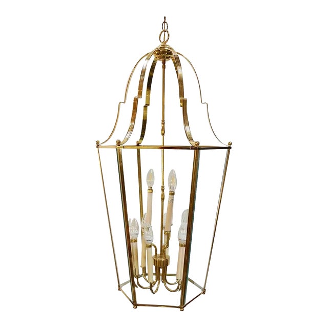Large French Polish Brass Lantern, 1950 For Sale