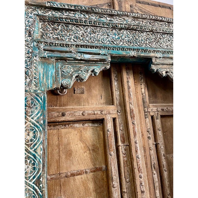 Antique Carved Teak Architectural Arch Doorway, Distressed Column Surround 99 For Sale In Orlando - Image 6 of 11