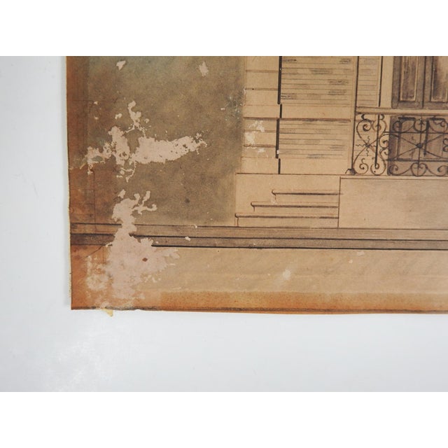 Late 19th Century Distressed Architectural Rendering Watercolor Painting For Sale - Image 4 of 7
