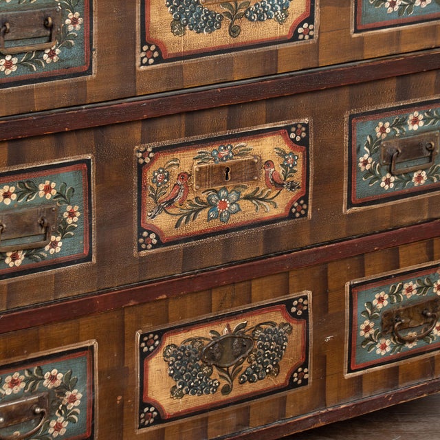 19th Century Original Hand Painted Blanket Chest of Three Drawers From Hungary For Sale - Image 10 of 13