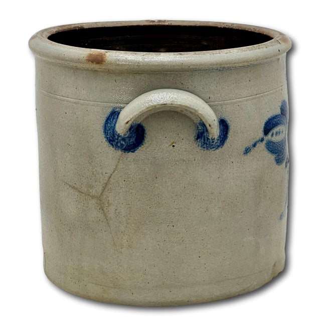 Excellent 1850s Antique American Blue 2 Gallon Flower Decorated Stoneware Jar by S. T. Brewer - Havana New York For Sale - Image 18 of 18